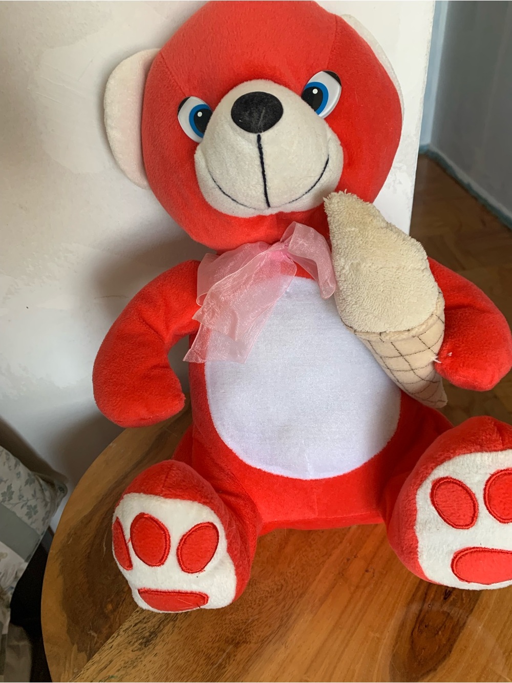 NEW Plush Red Teddy Bear with Ice Cream Toy - Kids Soft Stuffed Animal Toy.